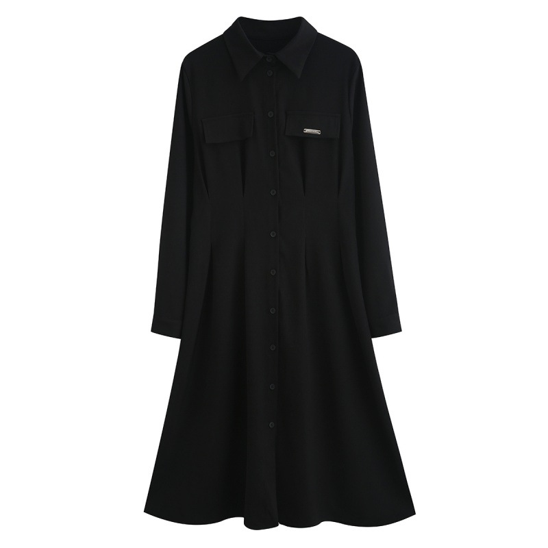 Factory direct sale 2023 Summer New Style stylish black simple waist-cinching slimming long-sleeved dress HUA3303 Item Picture