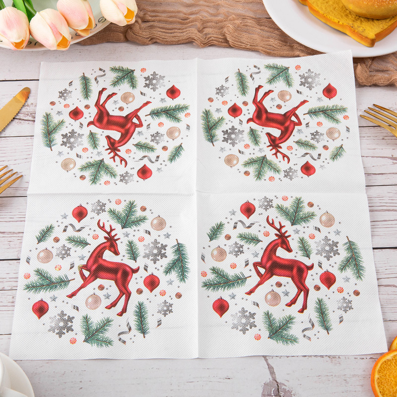 Wholesale of new cross-border Christmas holiday decorative printed napkins, reindeer square towels, party LOGO printed tissues Specification image