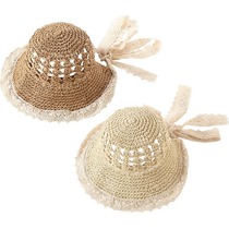 Baby girls lace streamer children's straw hat spring and summer sun shade sun hat Girls' sun hat Children Parent-child