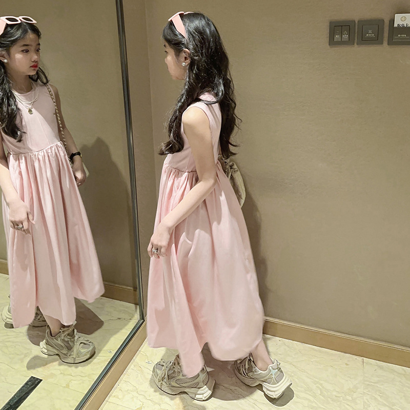 Summer French vest dress for girls 2024 New style Children's stylish and cute princess dress, long dress for big kids Application Scenario