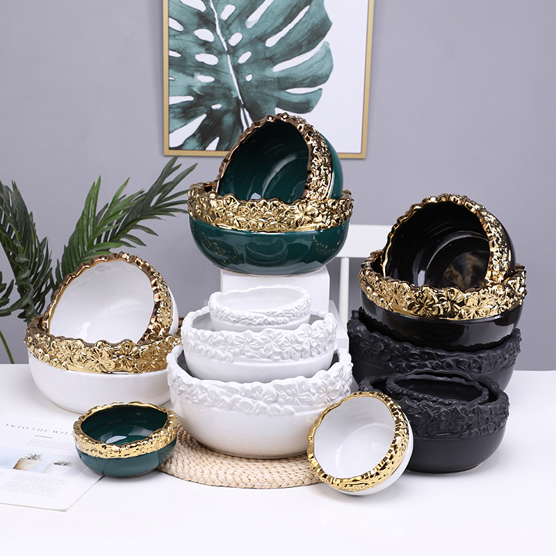 Factory direct sales ceramic flowerpots with simple gilded edges, large flowerpots for succulents, asparagus ferns, money trees, Phalaenopsis and green plants details Picture