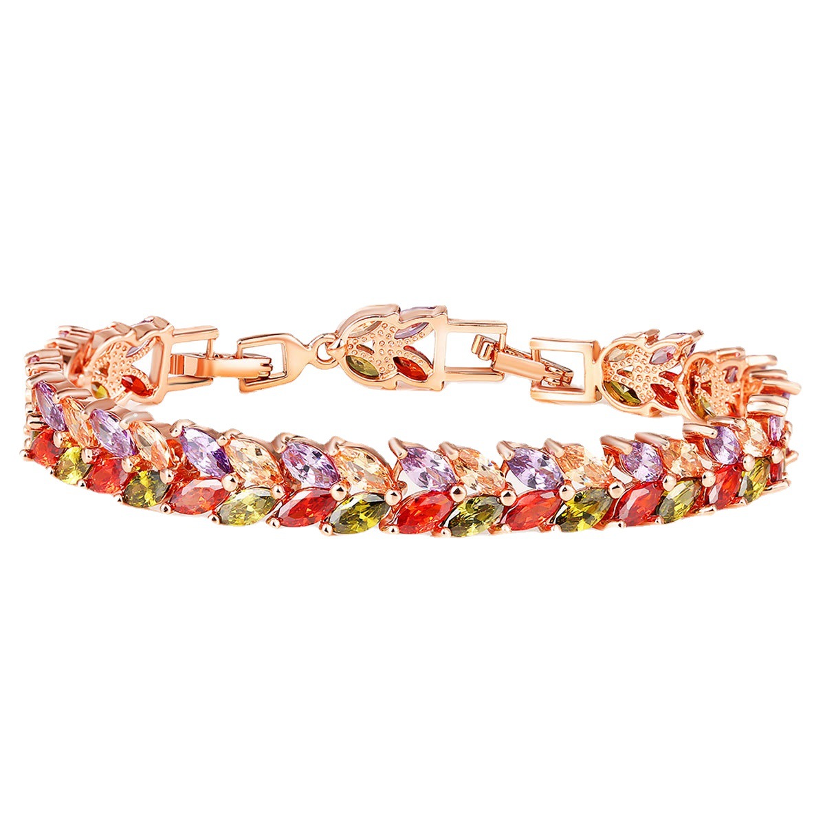 Hot-selling zircon bracelet wish Foreign trade hot-selling colorful rose gold zircon copper bracelet seven-color bracelet Item Picture