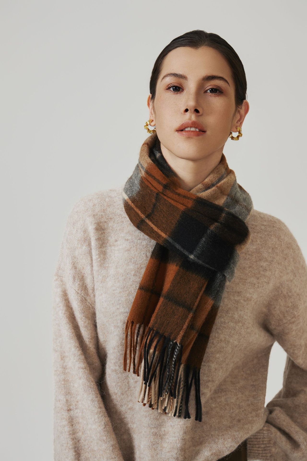 韩系羊毛围巾女春秋高级感加长简约女士格子百搭男士流苏围脖批发详情13