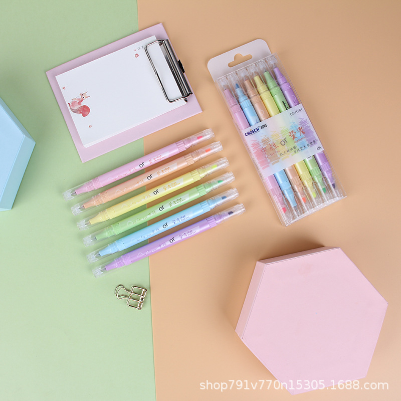 New H764 neutral or fluorescent dual-head dual-function 0.5mm color neutral pen + fluorescent pen set Specification drawing