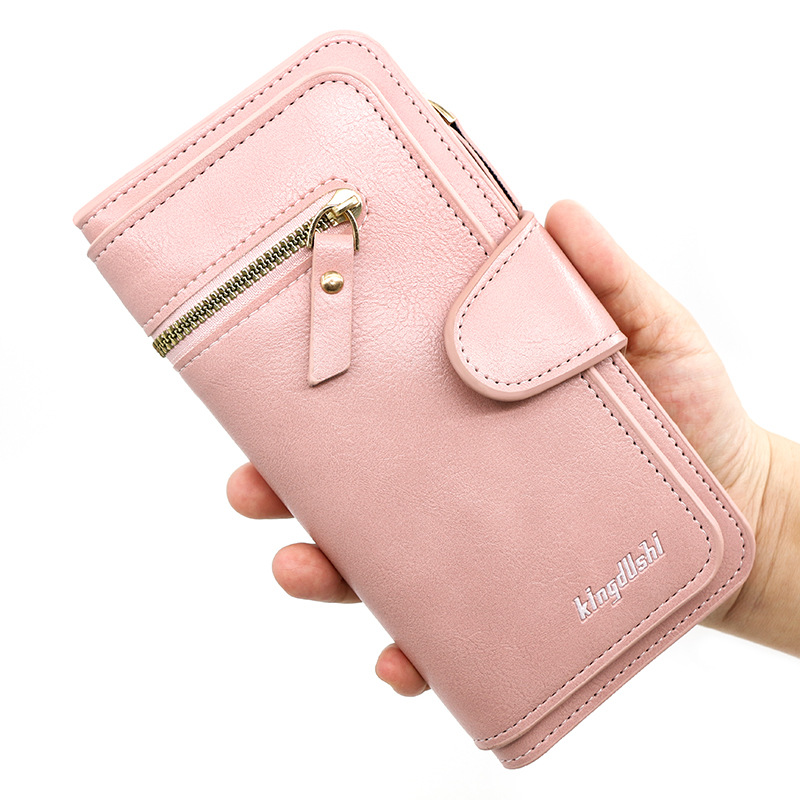 Kingdushi ladies triple fold long wallet Korean multi-card zipper money clip fashion buckle women's clutch bag