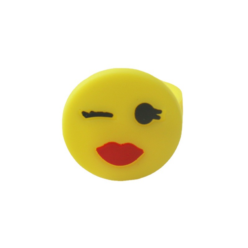 Wholesale of fashionable and cute PVC soft rubber expression smiling face rings, children's rings, girls' rings and cartoon accessories Item Picture
