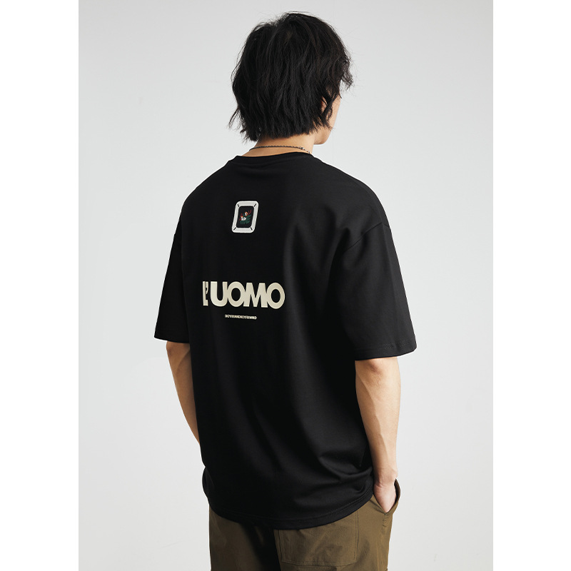 短袖/t恤男士短袖潮流/T恤/服装/半袖白底实物图