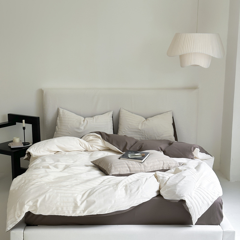 Retro Wabi-Sabi Fold Cotton Washed Cotton Four-Piece Japanese Simple Plain Student Dormitory Single Double Bed Item Picture