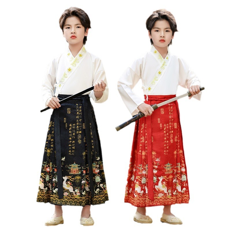 National Trend - Hanfu for boys and girls, Chinese-style performance costumes, girls' super ethereal Chinese style Tang suits, children's horse face skirts, ancient costumes, traditional Chinese culture evening gowns Item Picture