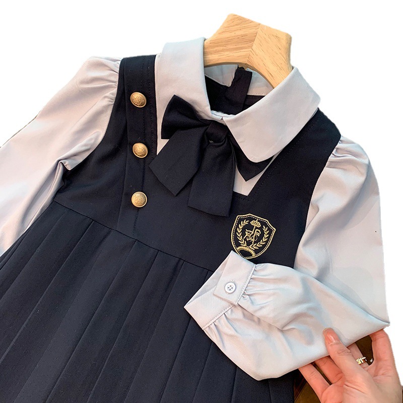 Girls' school style dress for children 2022 new style shirt dress Fake two pieces baby stylish princess dress 81009 Item Picture