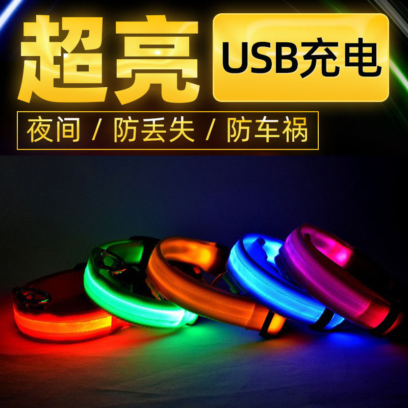 LED发光宠物项圈USB充电夜间警示防丢失狗围脖狗狗项圈详情图1