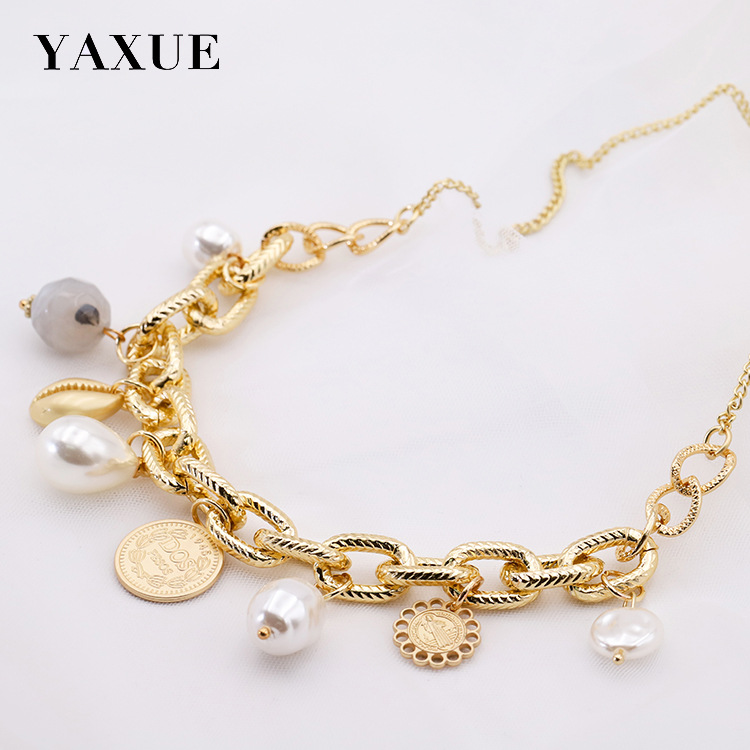 New European And American Fashion Coin Imitation Pearl Pendant Temperament Simple Retro Original Design Of Women's Necklace Accessories Specification drawing