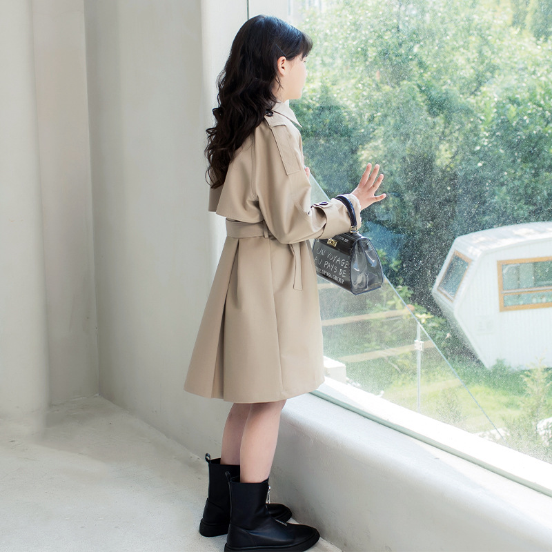 High-end girls' windbreaker 2022 new autumn collection, stylish spring and autumn coat for children, long British-style coat for children Specification image