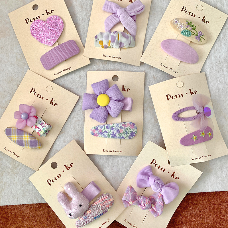 韩版梦幻紫色爱心花朵蝴蝶结布艺发夹可爱甜美百搭碎发夹发饰边夹