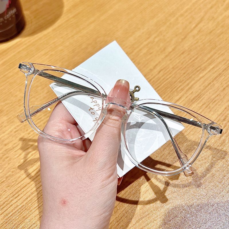 Korean-style tr90 ultra-light brown frame women's plain plain glasses, fashionable anti-blue light glasses, can be paired with myopia glasses details Picture