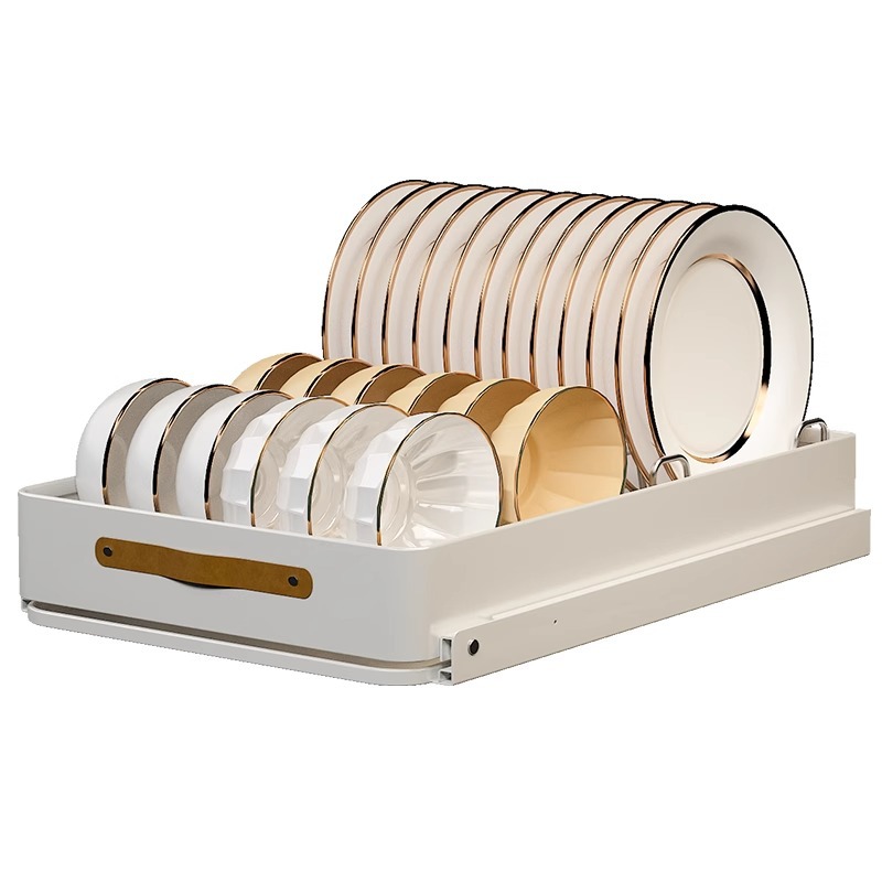 Stainless steel dish and bowl storage rack, pull-out basket, kitchen cabinet sink for placing dishes and bowls, plate drawer type bowl rack, draining rack Application Scenario
