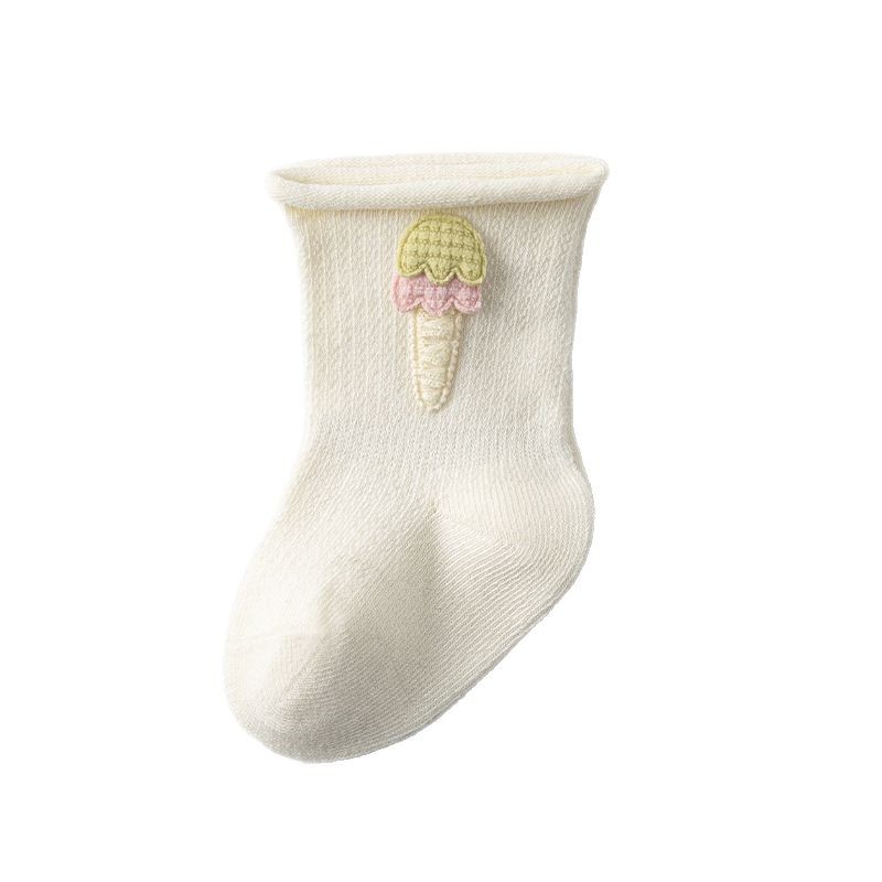 New newborns, children, 0-1-3 years old, Class A summer thin mesh Class A cotton boneless loose mid-calf socks Item Picture