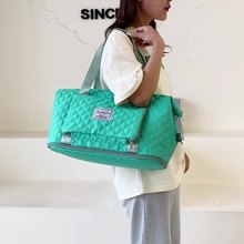 T foldable travel bag, Korean embroidered thread diamond-shaped fitness bag, single-shoulder handbag, large-capacity foldable luggage bag details Picture