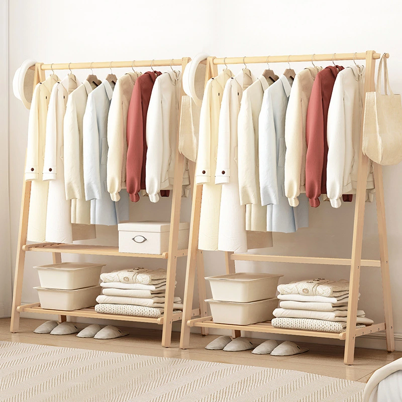 Solid Wood Coat And Hat Rack Floor Hanger Bedroom Household Hangers Simple Drying Rack Room Indoor Clothes Rack
