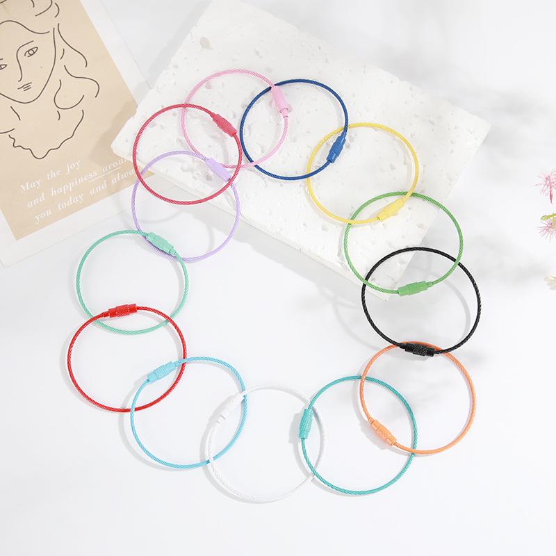 Candy Color Adjustable Wire Ring Accessories Diy Key Chain Pendant Baking Paint Wire Rope With Car Key Ring details Picture