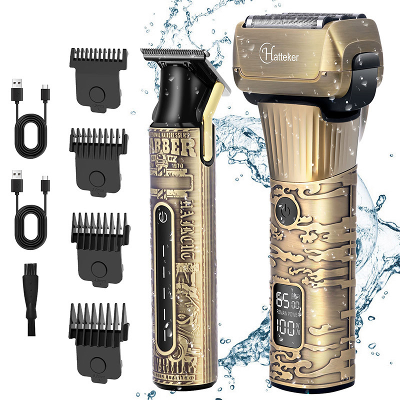 Hatteker Men's Hair Shaving Set Reciprocating Five-Blade Electric Shaver Oil Head Engraving Electric Fader