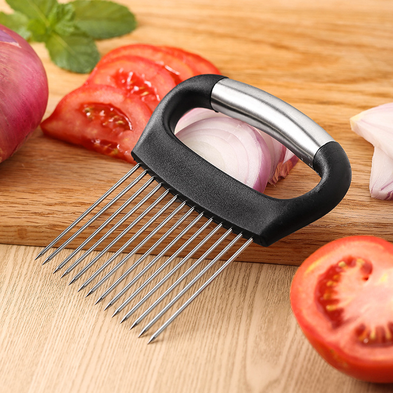 不锈钢洋葱切片器护手固定器切片牛肉嫩肉器果蔬菜洋葱针厨房工具