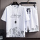 短袖T恤套装男夏季新款雪山印花时尚潮流韩版修身大码运动两件套 短袖T恤图