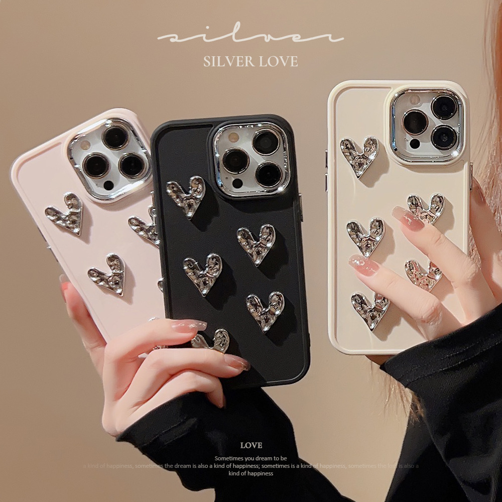 Electroplated heart iphone16 case 17 Apple 12 Pleated 11 compatible 15pro max Metal style 13/14 pic 13