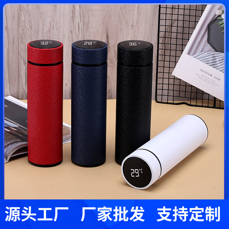 Wholesale of new 304 stainless steel insulated cups with engraved characters, intelligent temperature measurement cups, and business activity gift cups