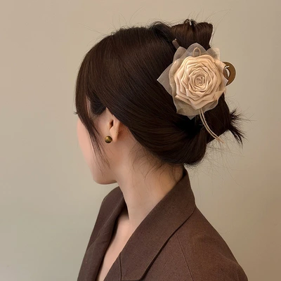 Dried Rose ~ Maillard Flower Grab Clip Female Fall/Winter Large Back Head Shark Clip Hair Grab Clip
