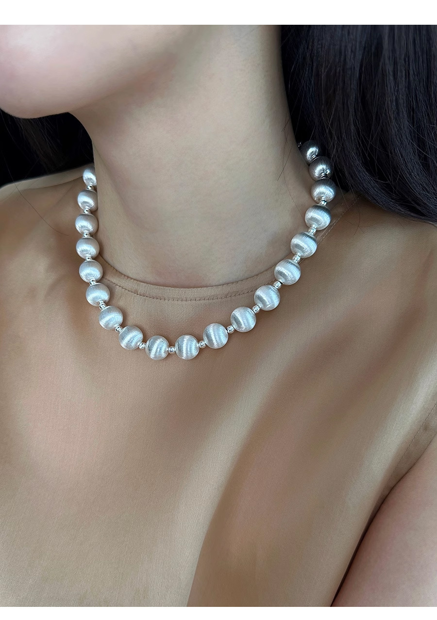 拉丝圆球银色猫眼项链女秋冬百搭高级感轻奢锁骨链小众毛衣链饰品详情4