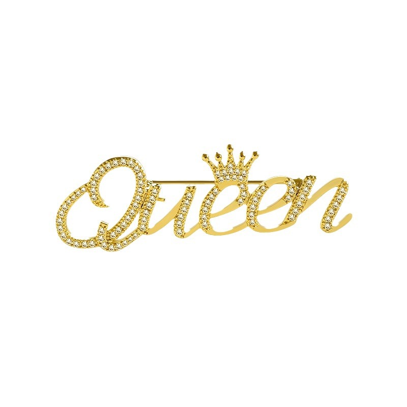 High-end letter Queen, high-end brooch, cute and trendy personality pin, high-end anti-exposure buckle, secure clothes and accessories Item Picture