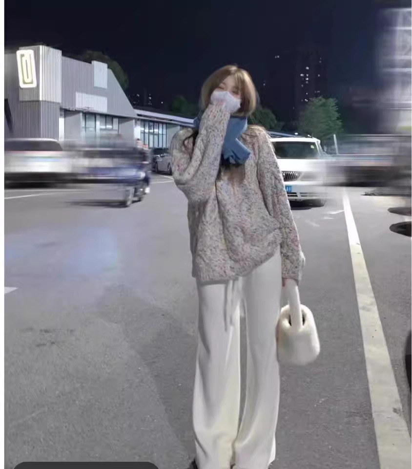 Soft and skin-friendly, fine 100 full wool knitted wide-leg pants for women, high waist, drape, casual straight floor-length pants that make you look slimmer pic 4