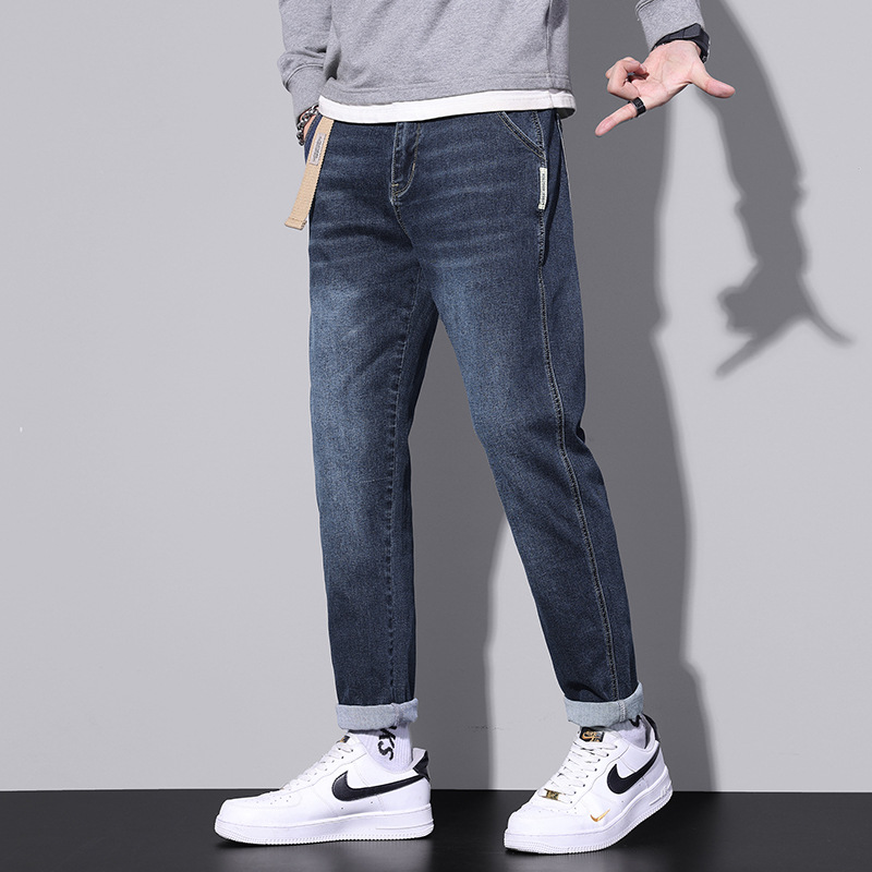 New spring and autumn men's jeans, men's trendy loose straight-leg pants, Japanese-style cool casual long pants, men's trendy brand
