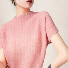 现货设计感小众宽松休闲重工肌理感褶皱高级粉色t恤女短袖2023夏