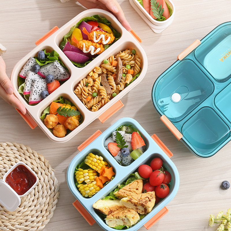 分格便当盒三四分格饭盒四隔带盖汤盒塑料餐具可微波学生午餐盒