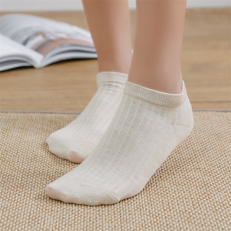 春夏季纯色抽竖条素色女生袜子全日系棉女袜透气浅口短袜厂家批发产品图
