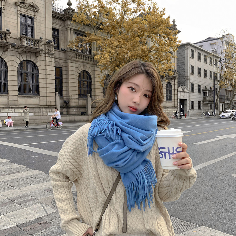 Woolen Scarf Women's Autumn And Winter Thick Imitation Cashmere Scarf Korean Women's Shawl Winter Solid Color Cashmere Scarf Wholesale details Picture