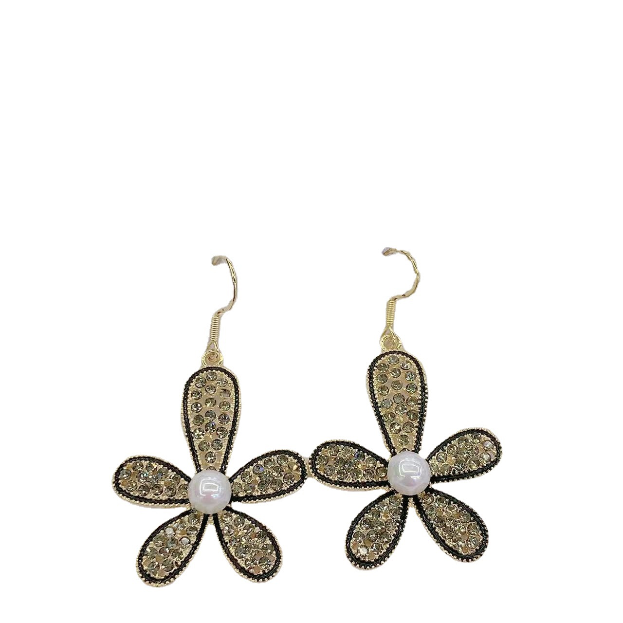 【 Silver Needle 】 Summer Golden Transparent Grey Crystal Women's Earrings with Chinese-style floral pearls, a hot bestseller in live-streaming by Internet celebrities Item Picture