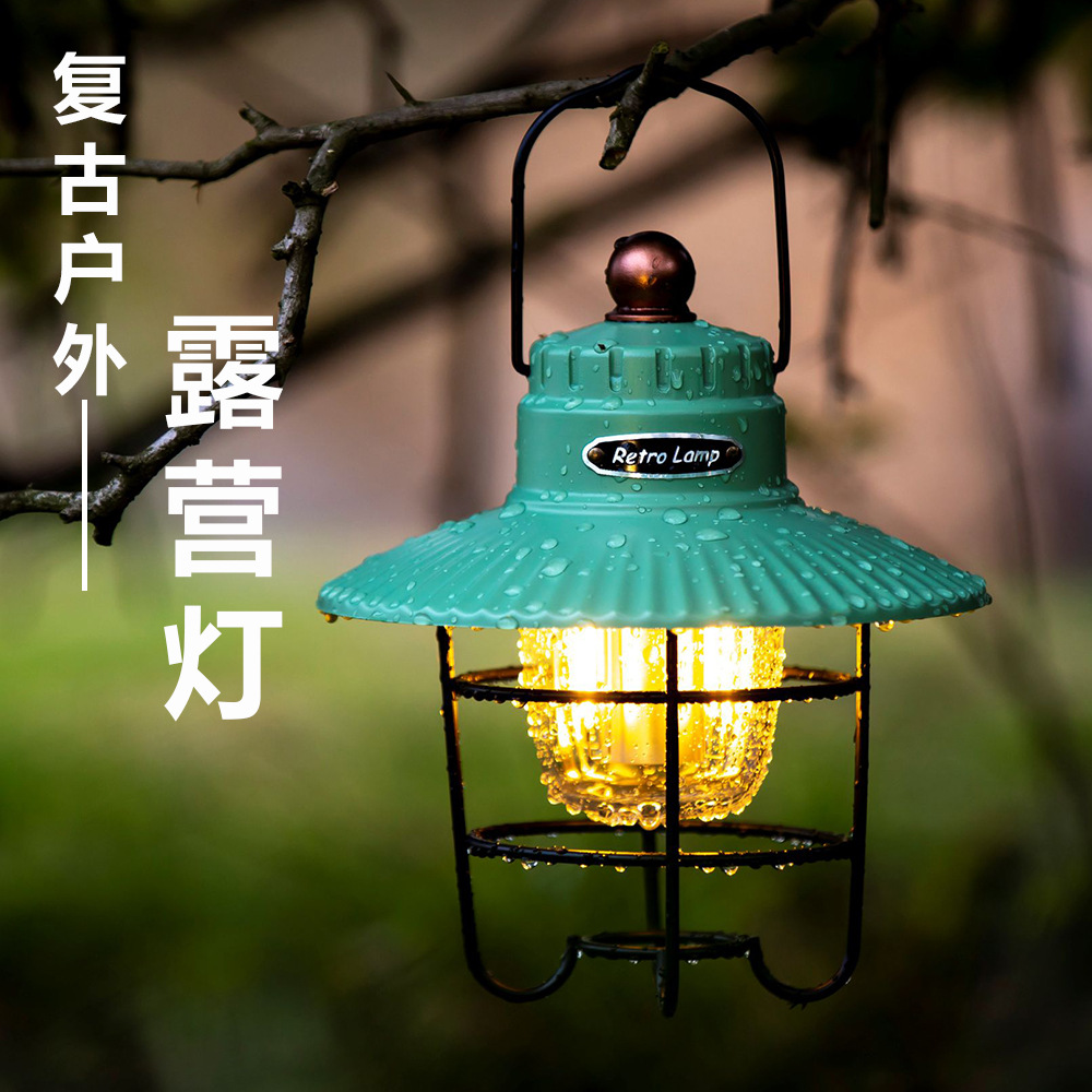 Outdoor camping lights, European retro atmosphere camping lights, USB charging lighting, camp lights, tents can be hung with emergency lights
