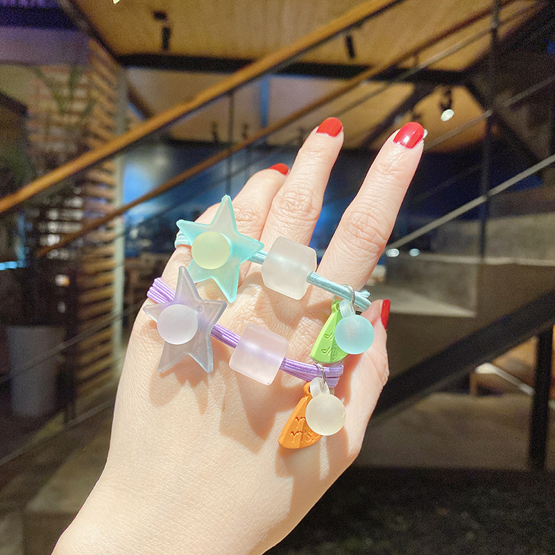 包邮新款鸡尾酒色五星发圈韩版东大门扎头发皮筋小清新头绳女代发