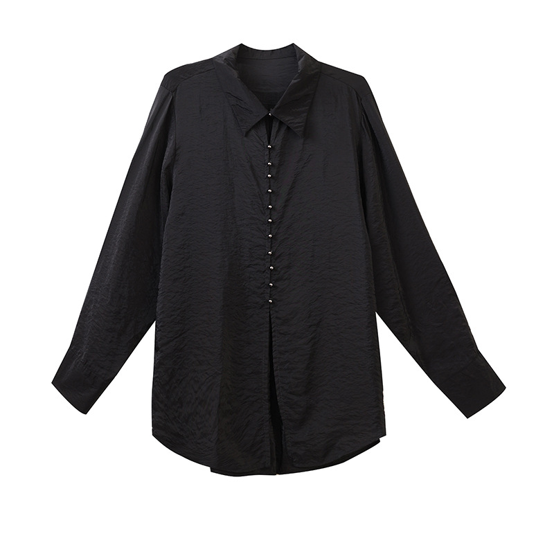 French laid-back Polo collar chic shirt for Spring 2025, a stylish and casual shirt for plus-size girls Item Picture