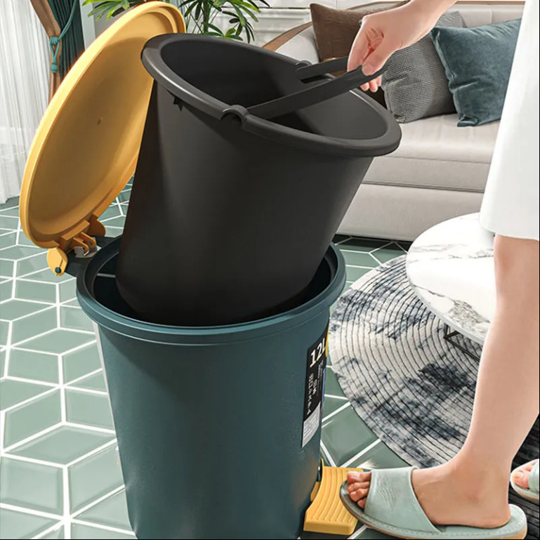 Household garbage can cylinder foot treadle toilet foot garbage bin Bedroom living room kitchen large capacity garbage bin 01208-0010 details Picture