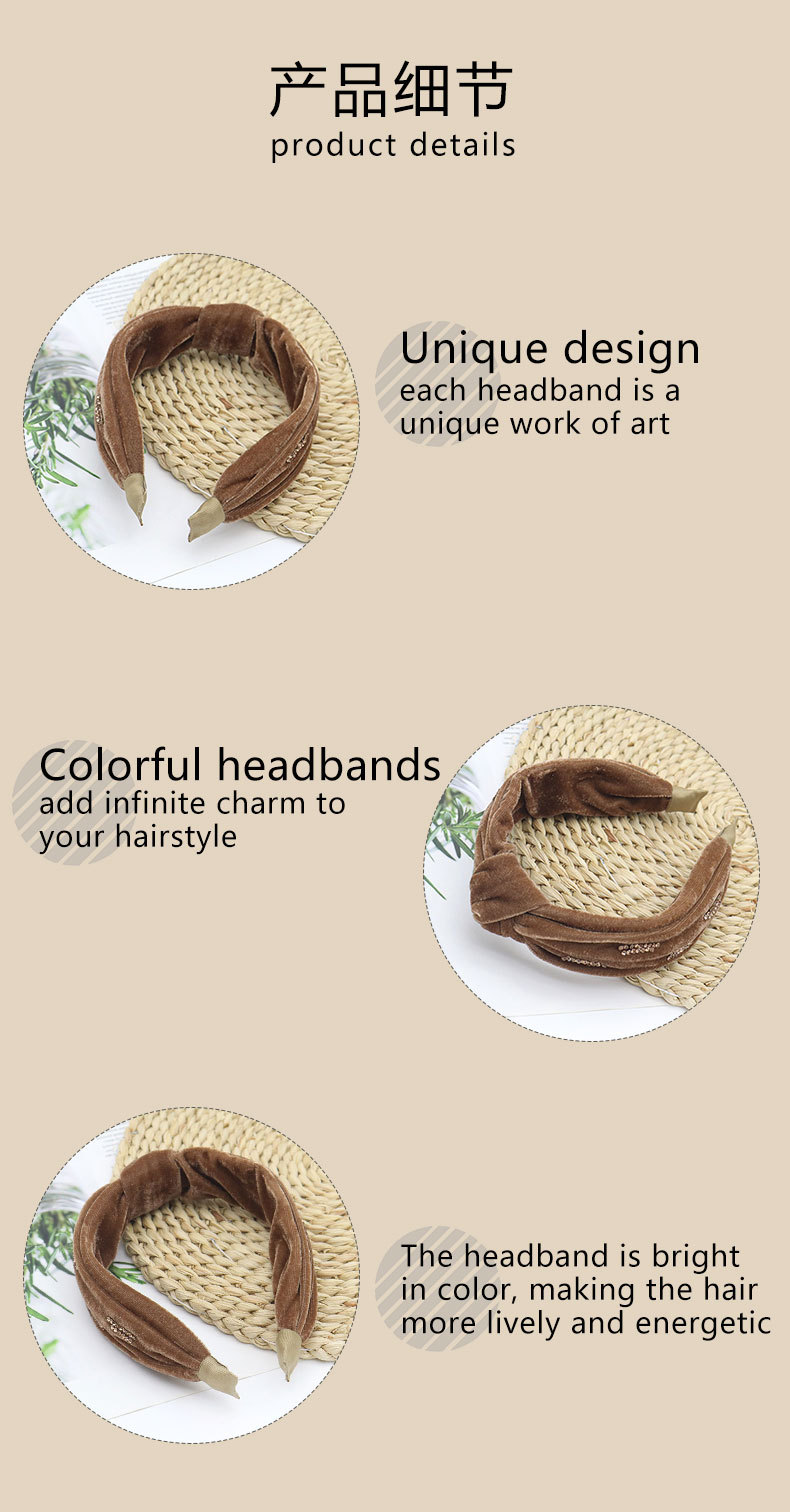 Cross-border autumn and winter new velvet headband, wide-edge sponge hairband, solid-color hairpin headwear, popular French coffee-colored hair accessory pic 6