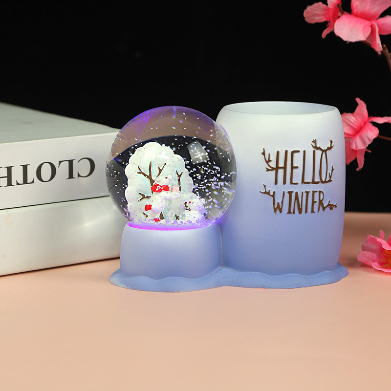 Creative Cartoon Crystal Ball Pen Holder Bear Resin Crafts Birthday Gift Office Home Desktop Stationery Decoration Specification drawing
