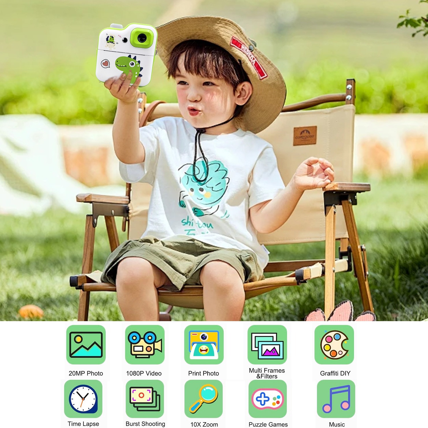 Cross-border foreign trade new Polaroid children's printing camera, digital camera, small single-lens reflex, high-definition cartoon toy gift Specification image