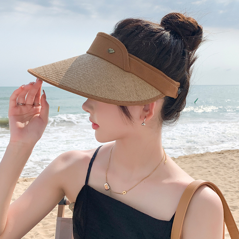 Leaf Pv Empty Top Hat Women's Summer Large Canopy Sunshade Straw Hat All Sun Hat Outdoor Uv Protection Sunscreen Hat details Picture