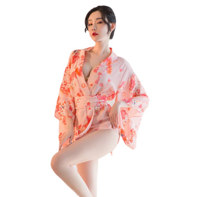 Kimono light chiffon sexy underwear sexy uniform cardigan pure desire to print large size pajamas bed full figure