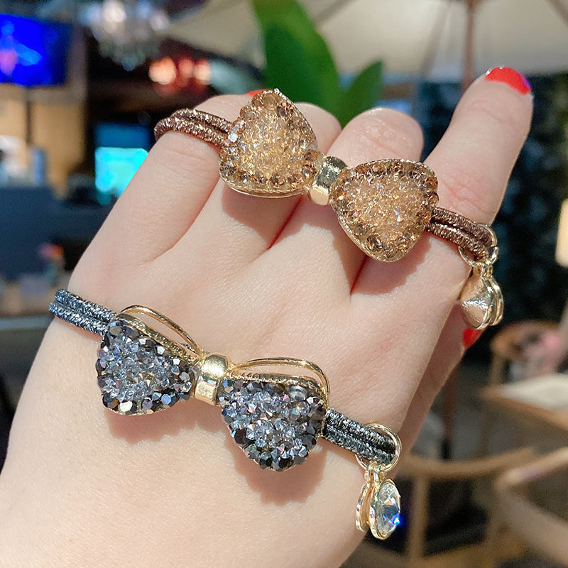 Water diamond bow hair tie, elegant alloy headwear, ponytail hair tie, popular rubber band, new Korean version hair accessory