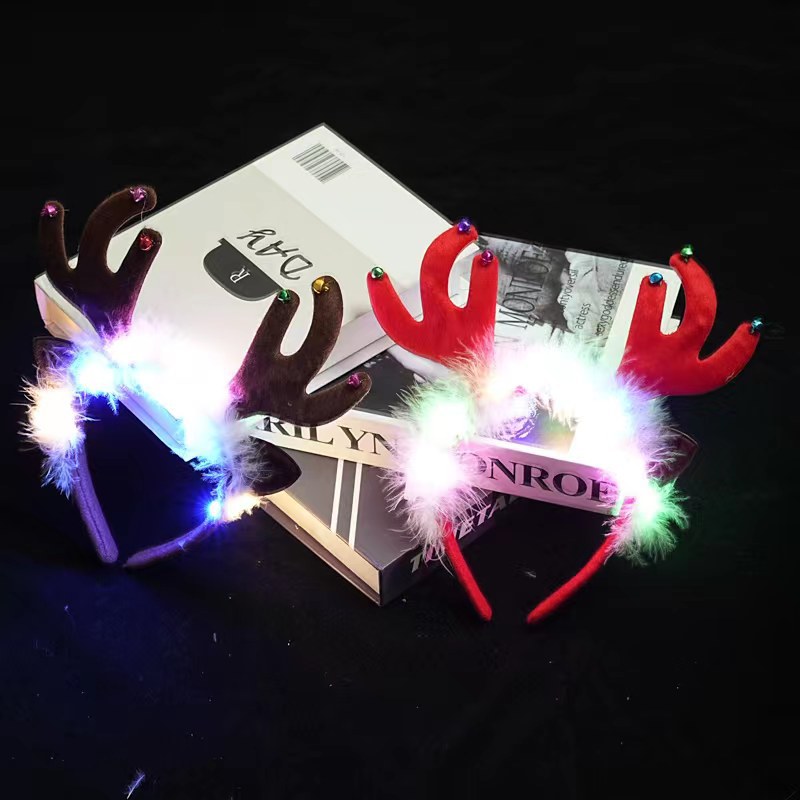 2025 new led luminous flashing Christmas headband decoration old man antler pendant headband Halloween headband 2024 Luminous Christmas headband with lights Christmas buckle headband Specification drawing